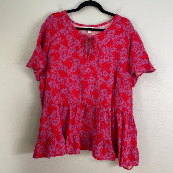 Terra & Sky Womens Plus 3X Floral Tiered Tunic Top Short Sleeve Swing Shirt - Picture 6 of 10